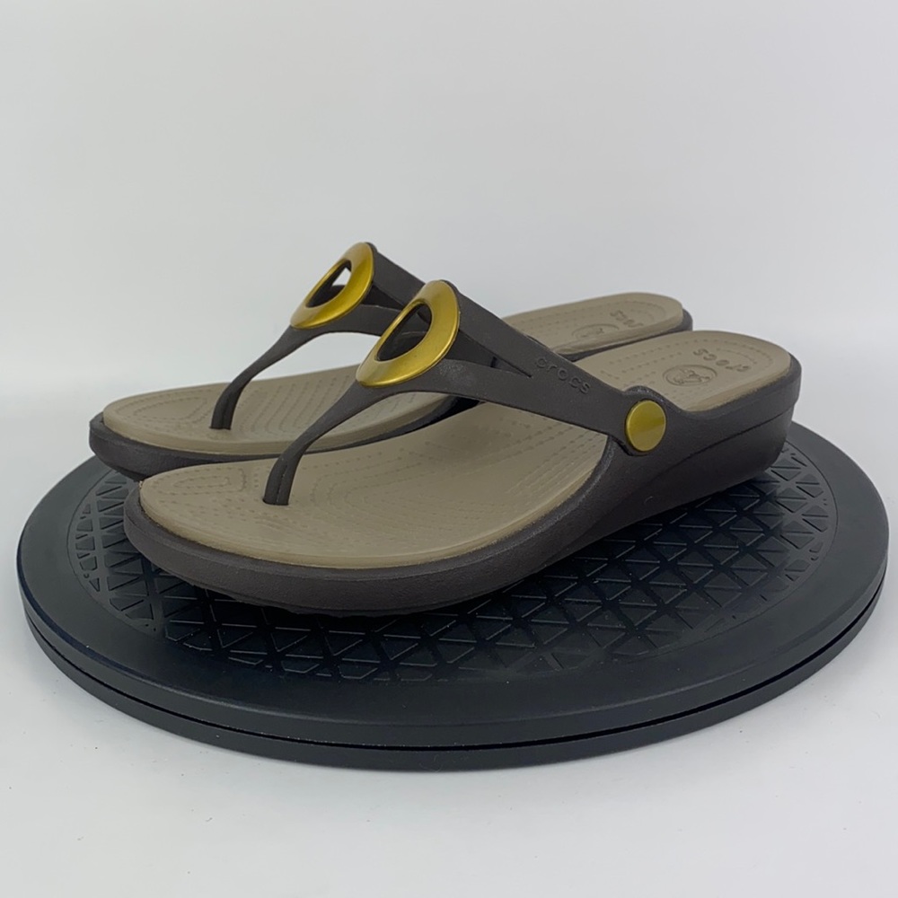 CROCS 6M Brown and Yellow Women's Sandals